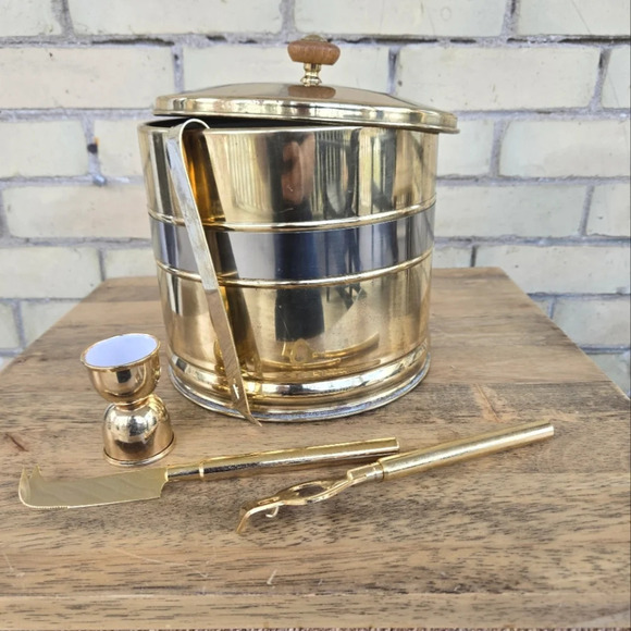 Vintage Brass Ice Bucket & Barware - Picture 1 of 11